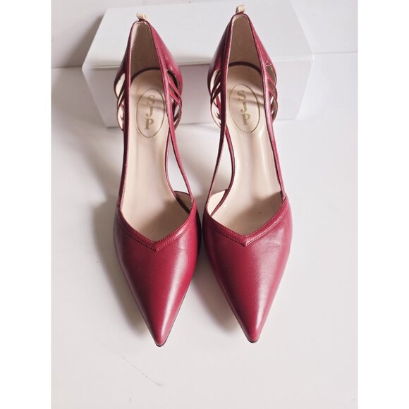 SJP Sarah Jessica Parker Pointed Toe D'Orsay Red Pump Heels Ahoes 9.5 Italy 39.5 - Picture 6 of 12